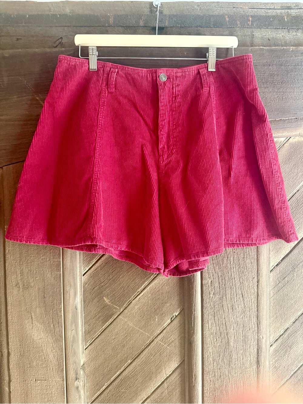 We The Free High-Waist Corduroy Shorts in Raspberry/maroon Red